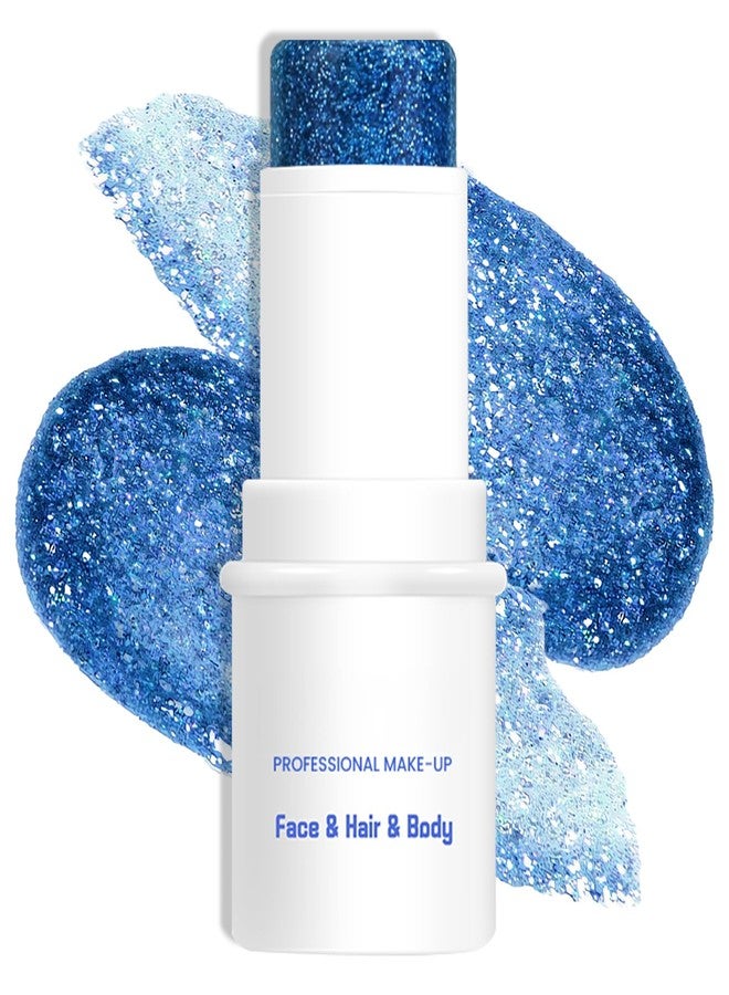 LOKFAR Blue Body & Face Glitter Makeup Stick, Multiuse Waterproof Glitter Gel for Face Body Hair Eye Lip, Holographic Sequins Paint Stick, Mermaid Accessories Makeup - Image 1